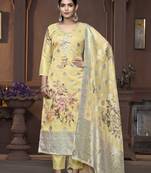 Women's beige unstitched handwork banarasi dupatta viscose organza dress material