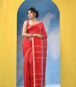 Red cotton handloom saree with running blouse piece