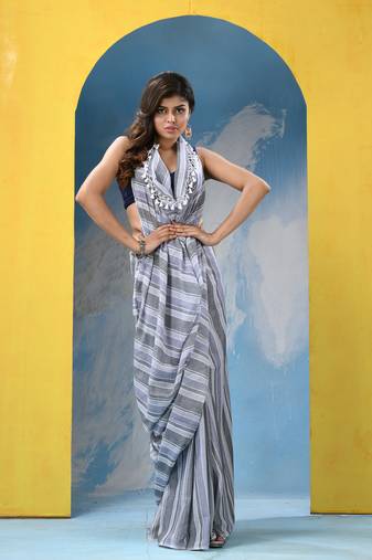 Multicolour Cotton Check Handloom Saree Without Blouse