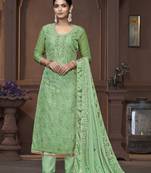 Women's sea green unstitched sequence work viscose organza dress material
