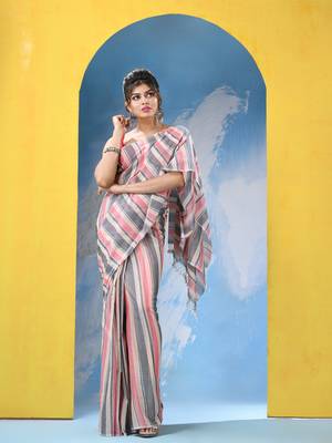 Multicolour Cotton Check Handloom Saree Without Blouse 4