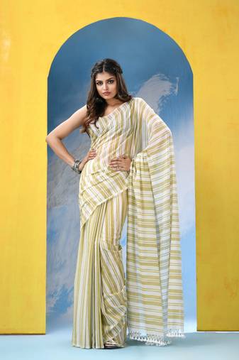 Multicolour Cotton Check Handloom Saree Without Blouse