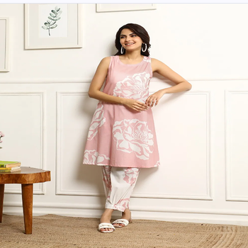 Women floral print rayon kurta with afgani pant comfortable suit 1