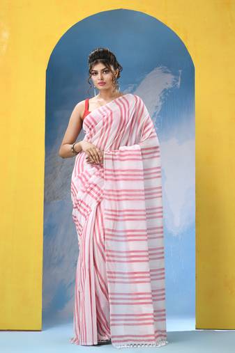 Taupe chocolate cotton handloom saree