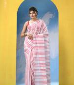 Taupe chocolate cotton handloom saree