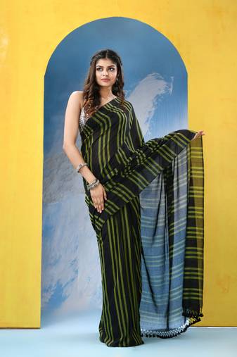 Black cotton handloom saree