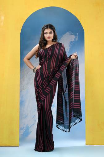Black cotton handloom saree