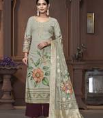 Women's grey unstitched handwork and border cembric cotton dress material 