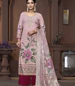 Women's peach unstitched handwork and border cembric cotton dress material 
