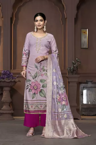 Women's baby pink unstitched handwork and border cembric cotton dress material (m-msmfc11395d)