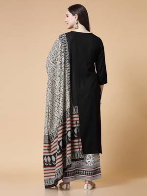 Self design cotton kurta palazzo with dupatta set 2