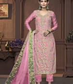 Women's pink unstitched handwork and border maslin banarasi cotton dress material (m-msmfc11400c)
