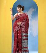 Red cotton handloom saree with running blouse piece