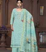 Women's sea green unstitched heavy neck handwork modal cotton dress material 