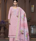 Women's peach unstitched heavy neck handwork modal cotton dress material 