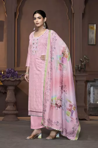 Women's peach heavy neck handwork modal cotton dress material