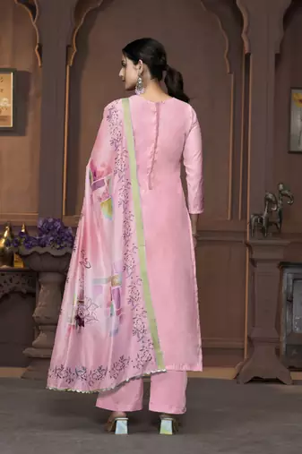 Women's peach heavy neck handwork modal cotton dress material