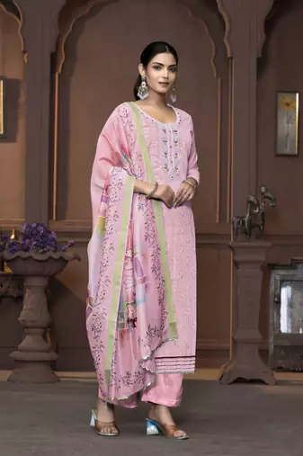 Women's peach heavy neck handwork modal cotton dress material