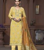 Women's yellow unstitched handwork and border modal cotton dress material