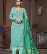 Women's sea green handwork and border modal cotton dress material