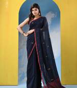 Nevy blue cotton handloom saree with running blouse piece