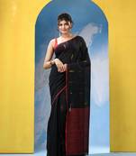 Black cotton handloom saree with running blouse piece