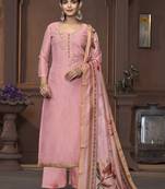 Women's pink unstitched handwork and border modal cotton dress material