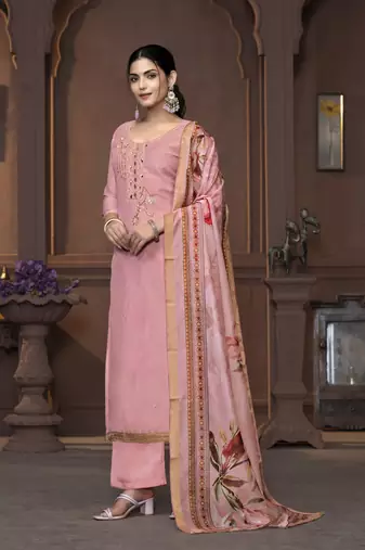 Women's pink handwork and border modal cotton dress material
