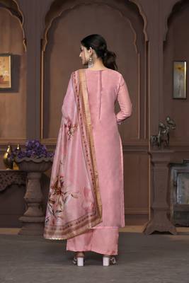 Women's pink handwork and border modal cotton dress material 3