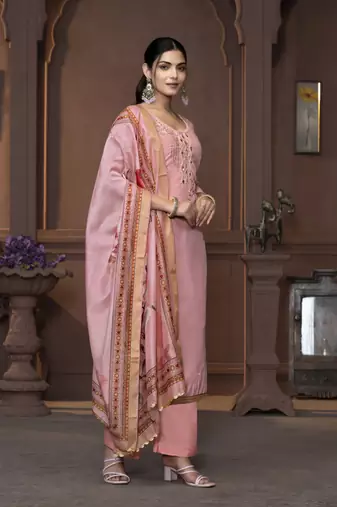 Women's pink handwork and border modal cotton dress material