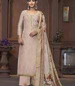 Women's beige unstitched handwork and border modal cotton dress material 