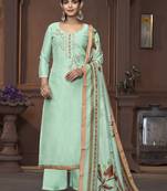 Women's sea green unstitched handwork and border modal cotton dress material