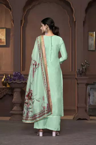 Women's sea green handwork and border modal cotton dress material