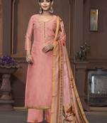 Women's peach unstitched handwork and border modal cotton dress material 