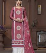 Women's pink heavy thread embrodiery work roman silk dress material
