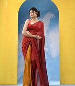 Maroon yellow cotton mulmul handloom saree with running blouse piece