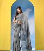 Black cotton check handloom saree with running blouse piece