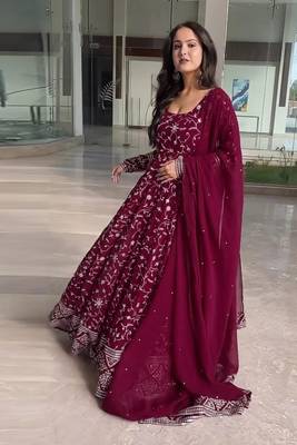 Rani Pink Georgette Embroidered Party Wear Anarkali Kurta Set 2