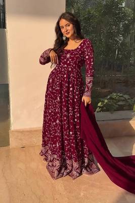 Rani Pink Georgette Embroidered Party Wear Anarkali Kurta Set 1