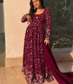 Rani Pink Georgette Embroidered Party Wear Anarkali Kurta Set