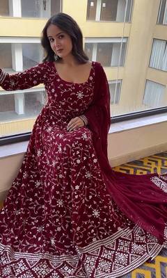 Rani Pink Georgette Embroidered Party Wear Anarkali Kurta Set 3
