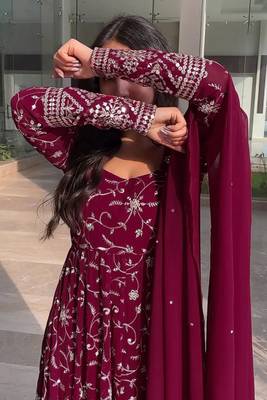 Rani Pink Georgette Embroidered Party Wear Anarkali Kurta Set 4
