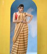 Light orange cotton check handloom saree with running blouse piece