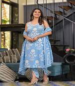 Women embroidery kurta with pant and dupatta