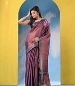 Purple zari cotton tissue handloom saree with running blouse piece