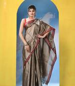 Brushed copper zari cotton tissue handloom saree with running blouse piece