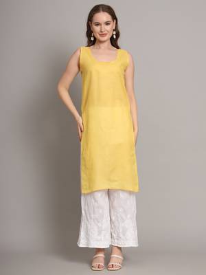 Yellow pure cotton hand embroidered chikankari straight kurti 5