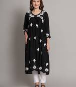 Black modal hand embroidered chikankari alia cut a-line kurta
