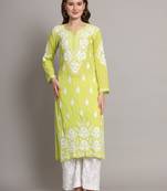 Green modal hand embroidered chikankari straight kurti