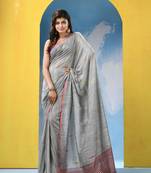 Silver cotton handloom saree with running blouse piece